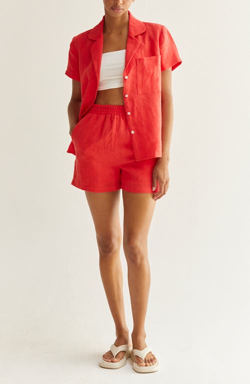 Crescent Linen Top & Shorts Two Piece Set In Red