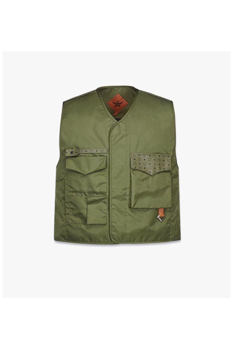 Vest in ECONYL® and Monogram Print Leather, Main, color, Khaki Moss