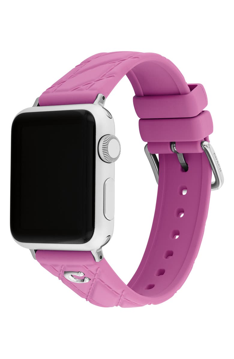 COACH Diagonal Stitch Silicone Apple Watch<sup>®</sup> Watchband, Alternate, color, Pink