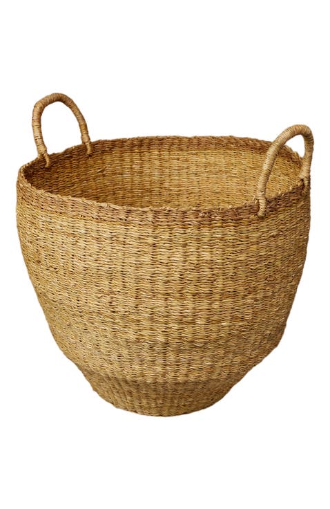 Umasi Pedestal Floor Basket with Handles in Natural