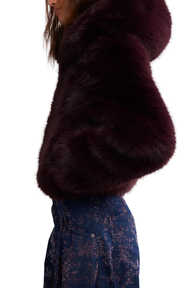 Free People Louder Please Hooded Faux Fur Jacket, Alternate, color, Grape