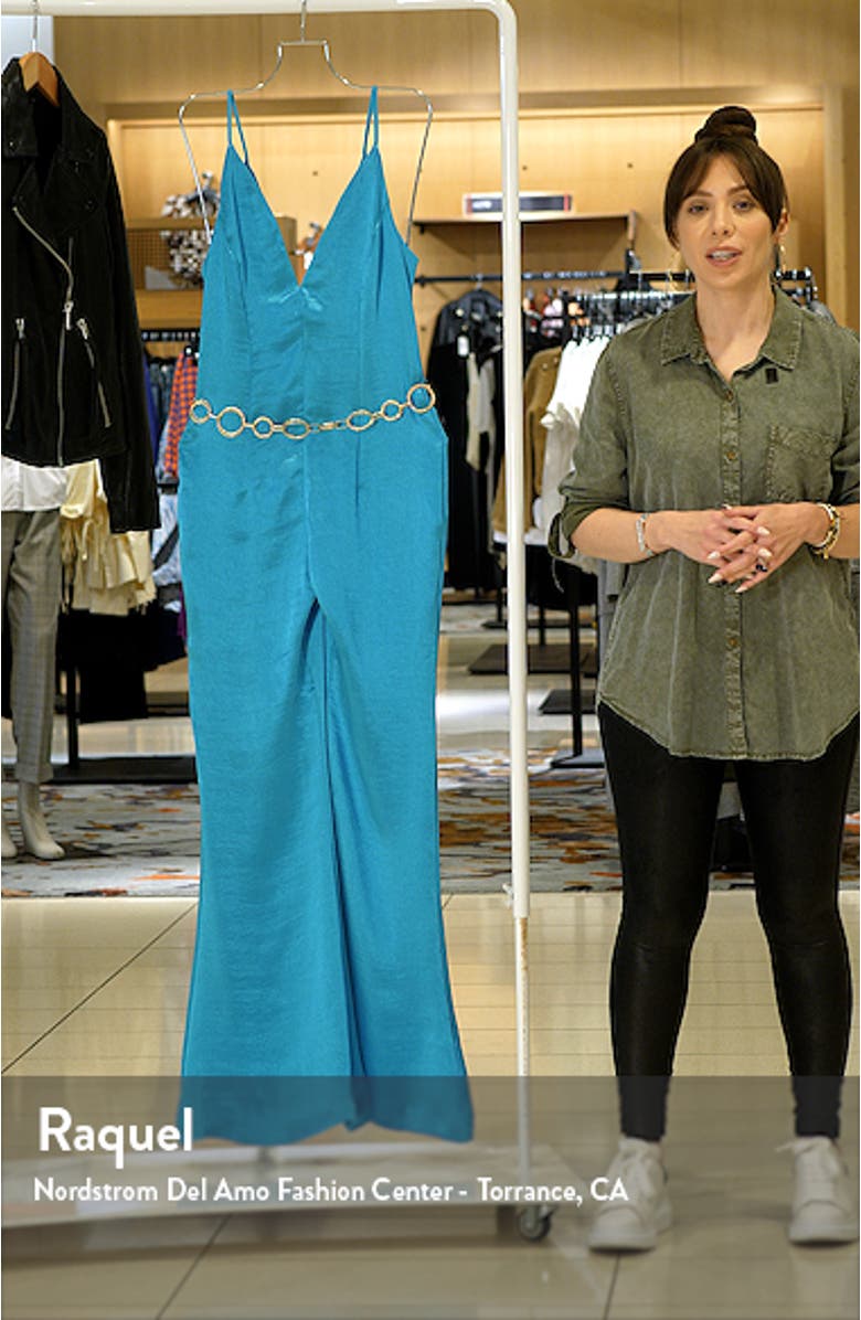 Flare Leg Fitted Satin Jumpsuit, sales video thumbnail