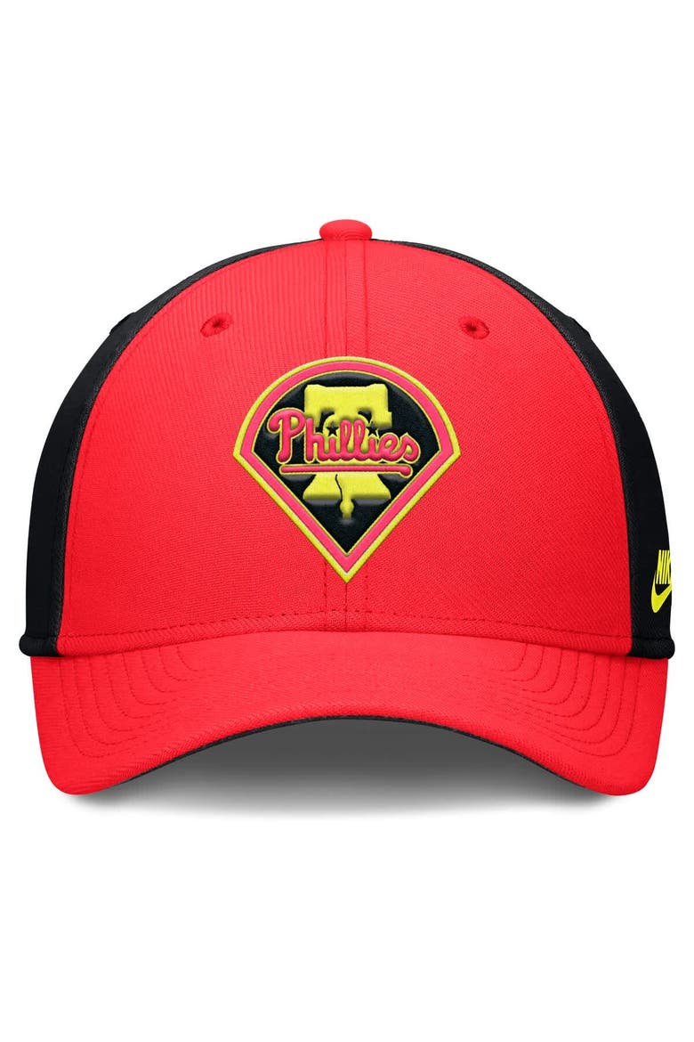 Men's Nike Crimson/Black Philadelphia Phillies Neon 90s Rise SwooshFlex Hat, Alternate, color, Crimson