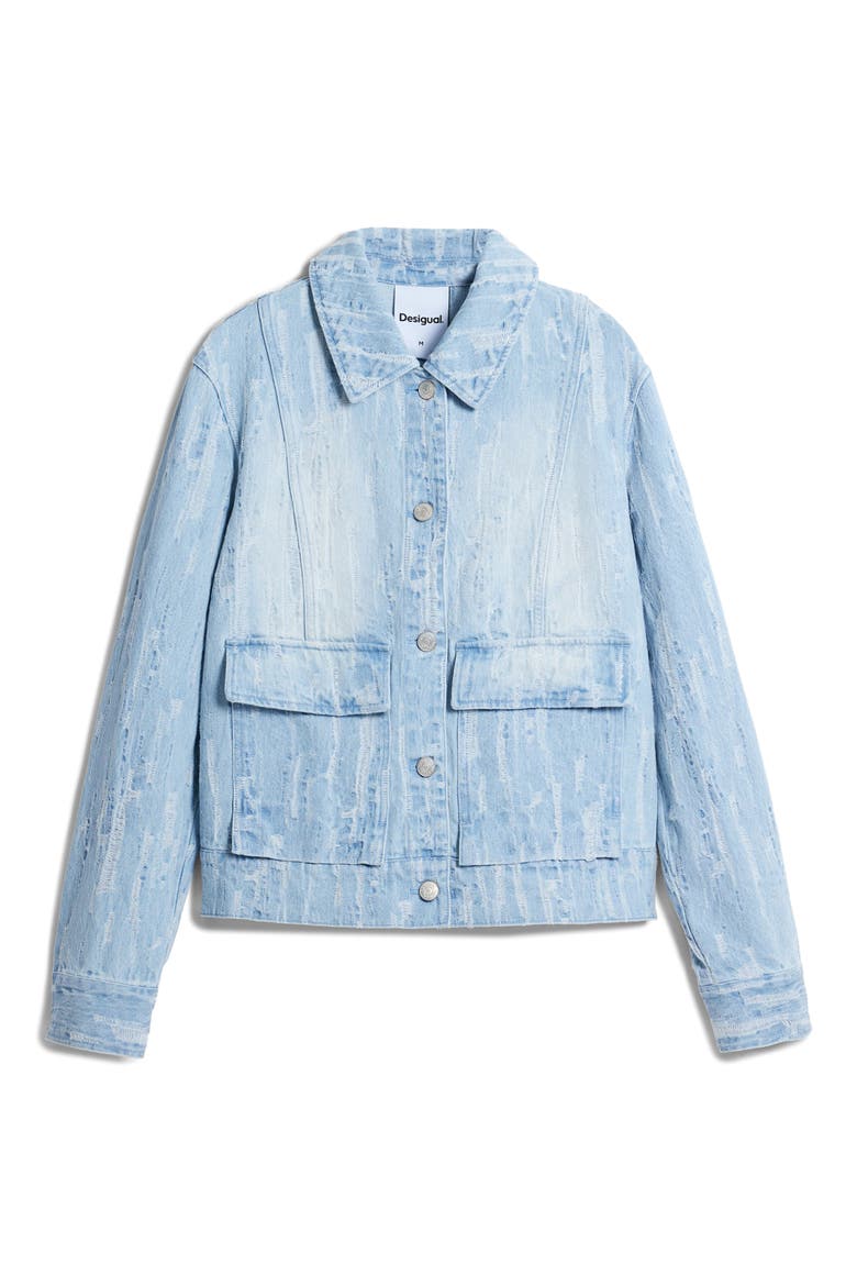 Distressed Denim Trucker Jacket, Alternate, color, MEDIUM BLUE