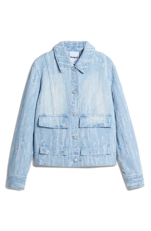 Desigual Distressed Denim Trucker Jacket In Blue
