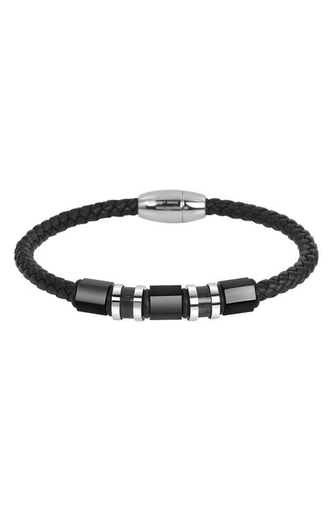 Men's Stainless Steel Ornaments Leather Bracelet