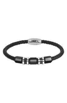 GEOFFREY BEENE Men's Stainless Steel Ornaments Leather Bracelet