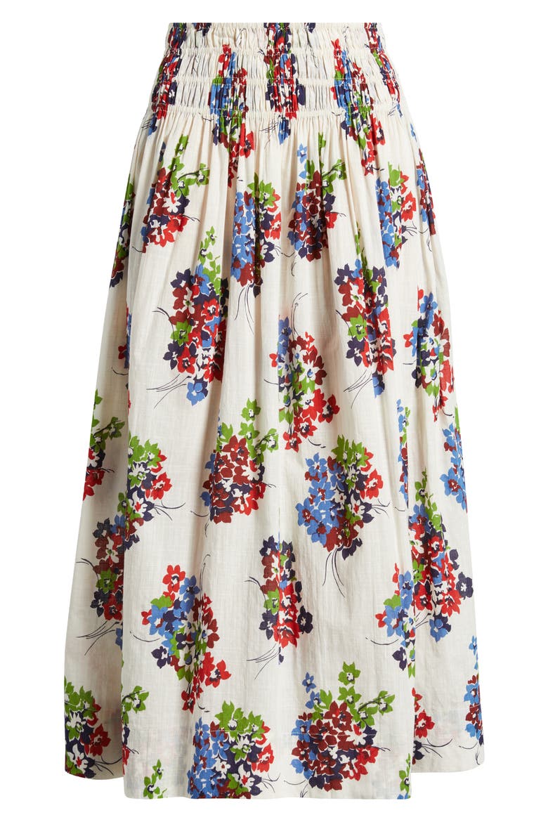 The Viola Floral Smocked Waist Cotton Midi Skirt, Alternate, color, OASIS FLORAL