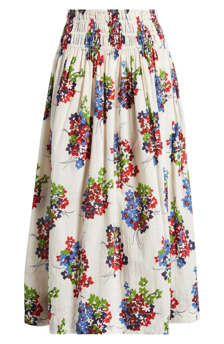 THE GREAT. The Viola Floral Smocked Waist Cotton Midi Skirt, Alternate, color, Oasis Floral