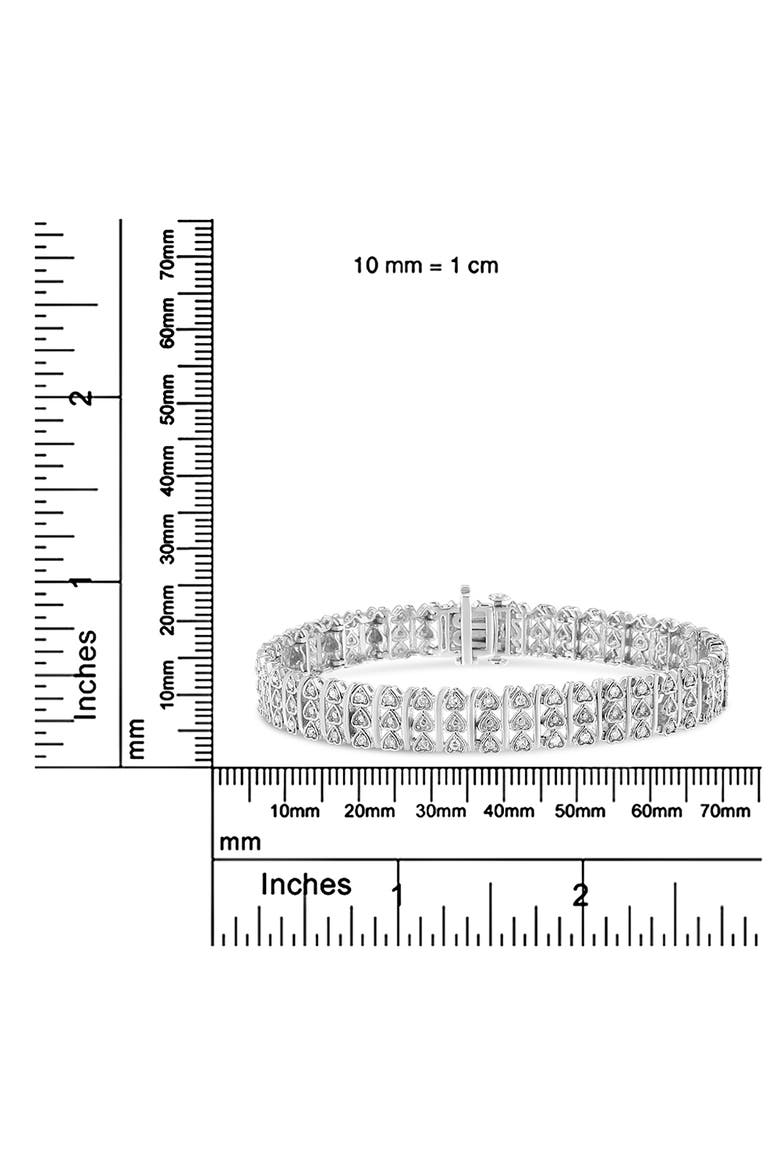 Silver 1.00 Cttw Diamond Multi Row Heart Link Bracelet - 7.25" Inches, Alternate, color, White