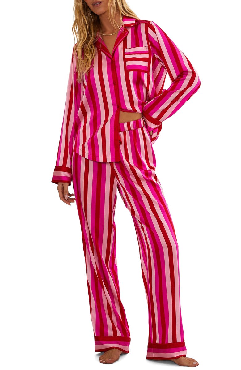 Beach Riot Livy & Connie Pajamas, Main, color, Pink Red