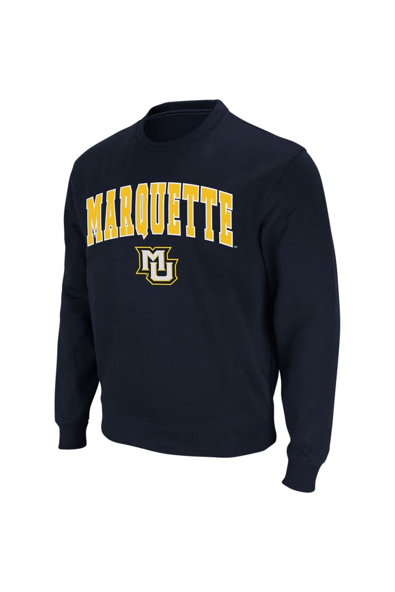 Men's Colosseum Navy Marquette Golden Eagles Arch & Logo Crew Neck Sweatshirt, Main, color, Navy