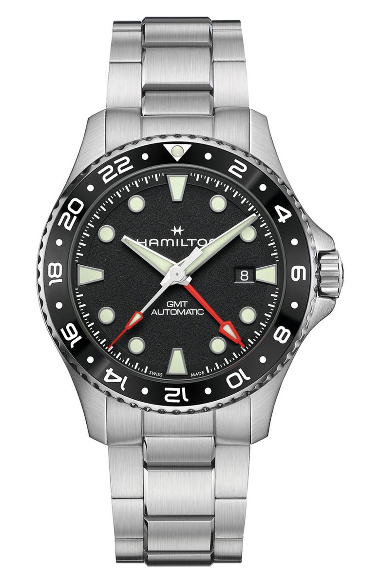 Hamilton Khaki Navy Scuba GMT Automatic Bracelet Watch, 43mm, Main, color, Black