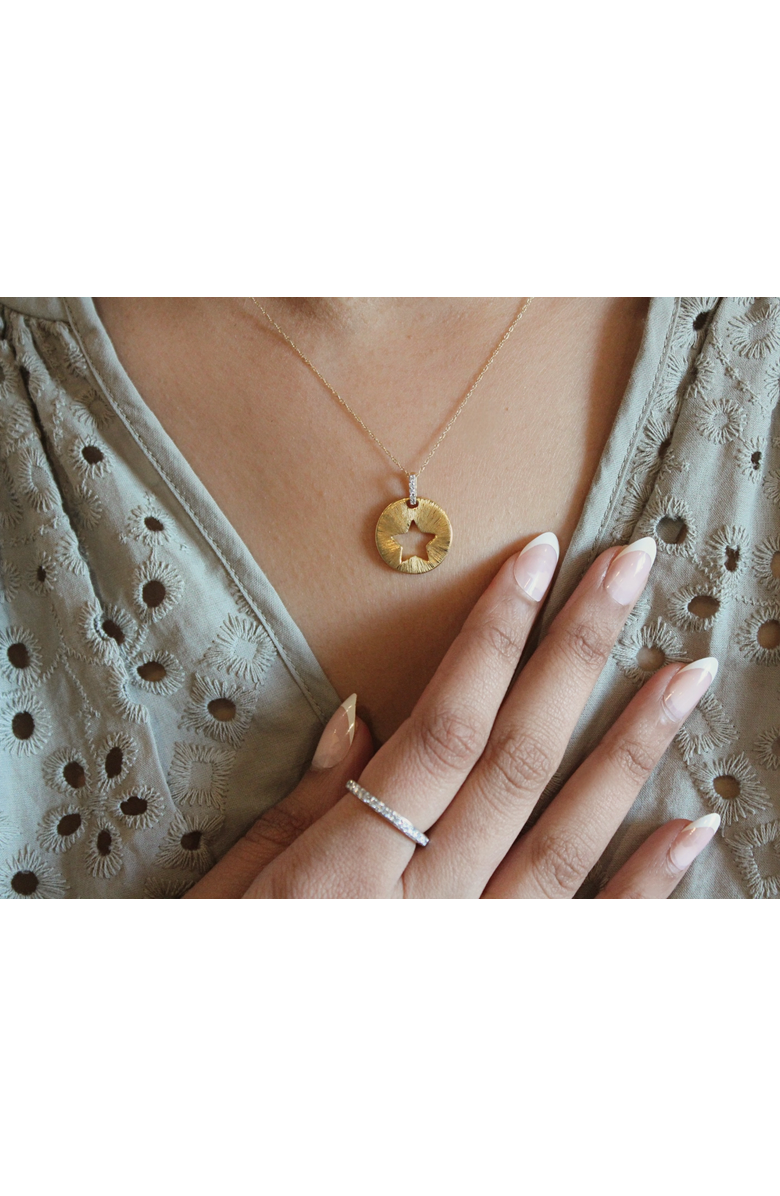 LuvMyJewelry Astrid Star Diamond Studded Round Disc Pendant Necklace in 14K Gold, Alternate, color, 14K Yellow Gold