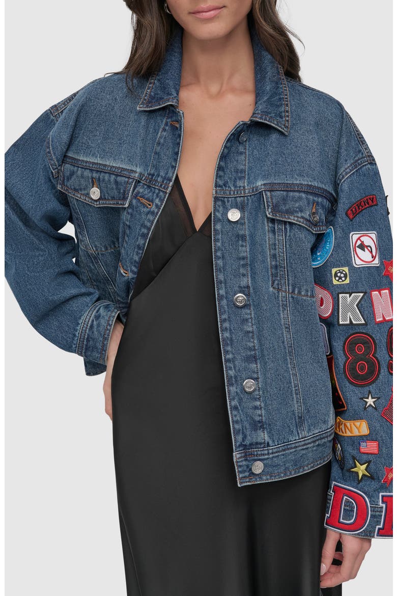 Patch Detail Denim Trucker Jacket, Alternate, color, LUDLOW WASH