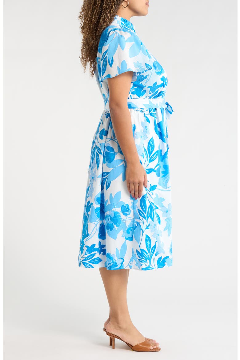 Darien Floral Aurelia Babydoll Cotton Midi Dress, Alternate, color, WHITE BLUES COMBO