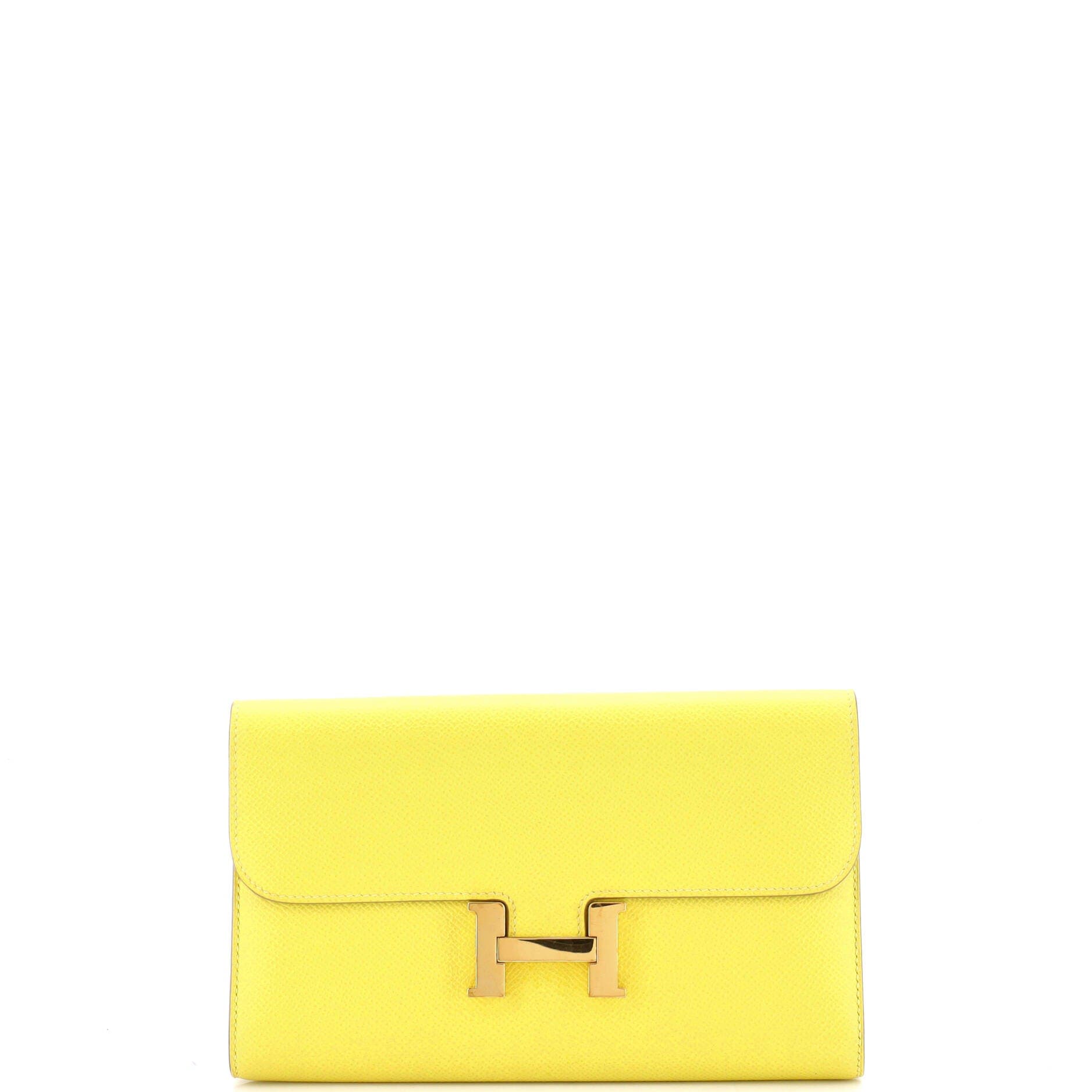 Pre-Owned Hermes Constance Wallet Epsom Long, Main, color, Lime