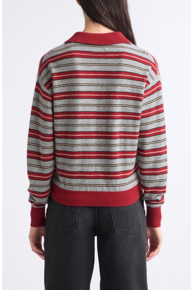Collegiate Striped Cashmere Polo Sweater, Alternate, color, CARMINE COMBO