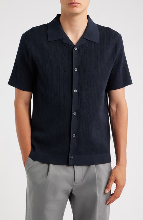 Knit Organic Cotton Button-Up Camp Shirt