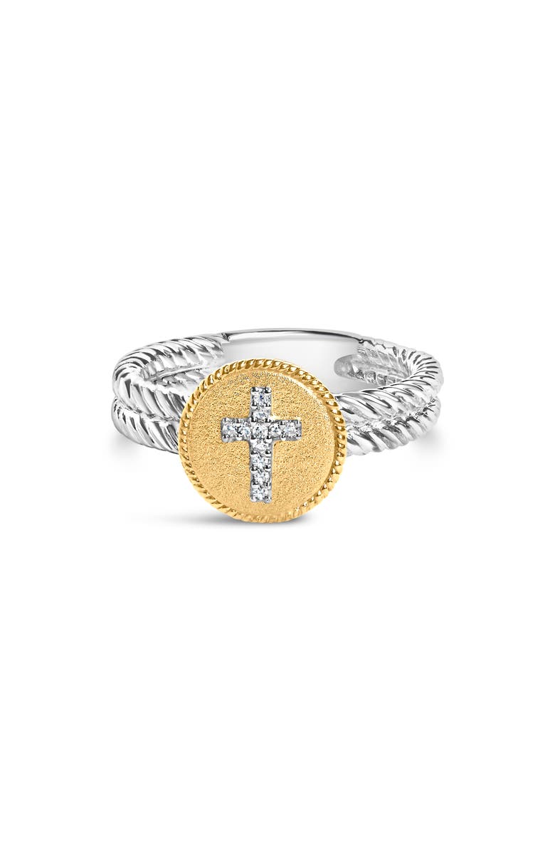 Haus of Brilliance Silver Diamond Cross Ring with Satin Finish, Main, color, Yellow