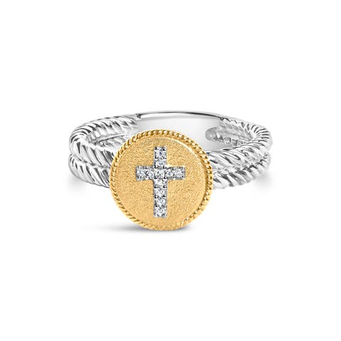 Silver Diamond Cross Ring with Satin Finish
