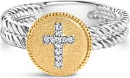 Haus of Brilliance Silver Diamond Cross Ring with Satin Finish