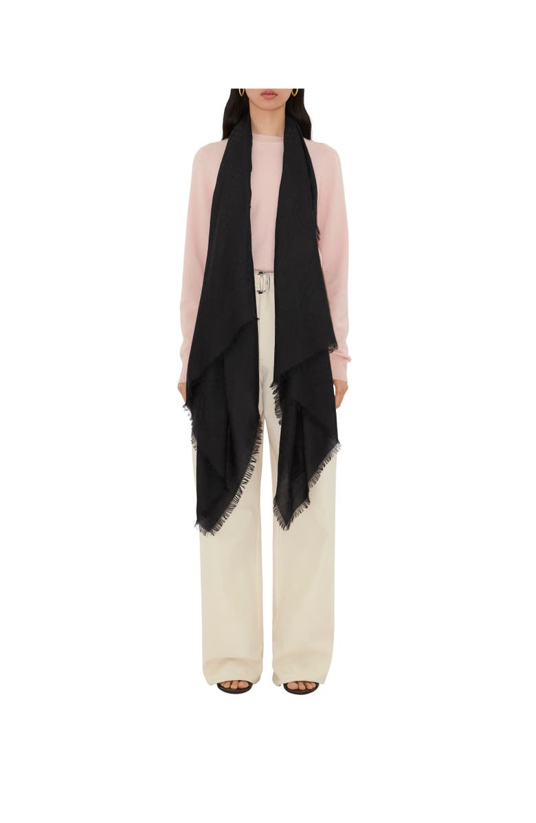 Burberry Wide Check Wool Silk Scarf, Alternate, color, Black