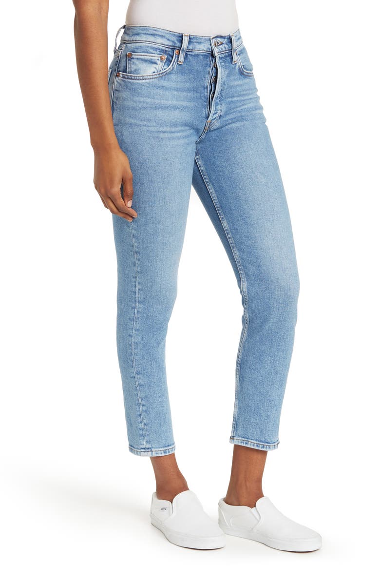 Re/Done '90s Ripped Ankle Skinny Jeans, Alternate, color, 