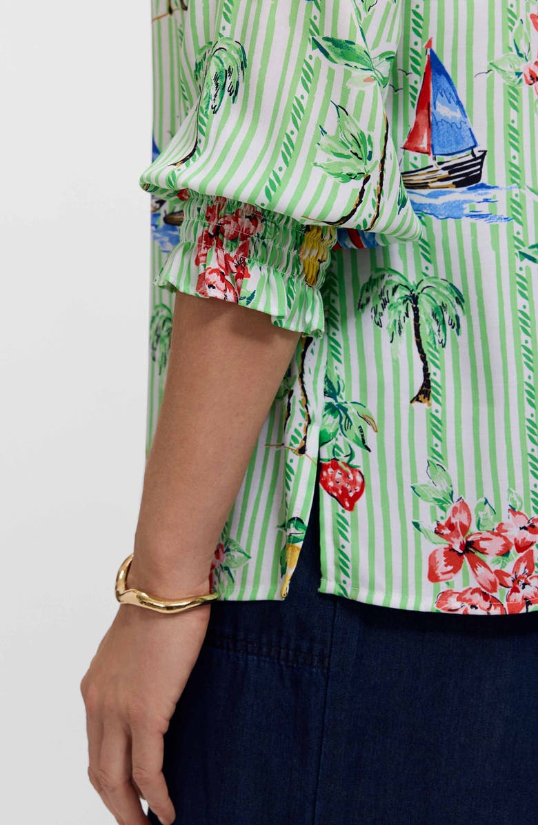 Foxcroft Alicia Resort Stripe Popover Top, Alternate, color, Green Multi