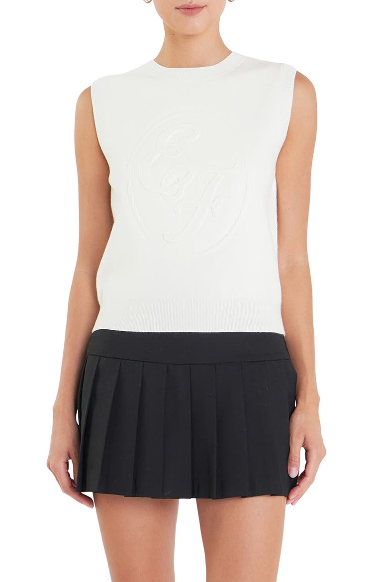 Sports Club Embossed Monogram Sleeveless Sweater Shell, Main, color, IVORY