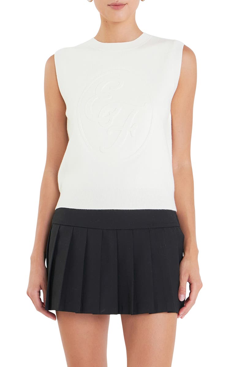 English Factory Sports Club Embossed Monogram Sleeveless Sweater Shell, Main, color, Ivory