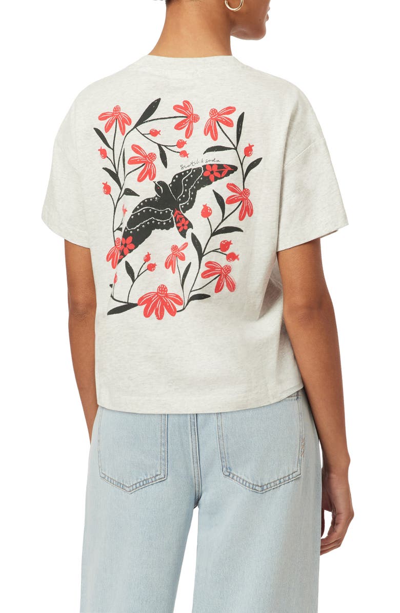 Scotch & Soda Dyed Boxy Crop Graphic T-Shirt, Alternate, color, Light Grey Heather