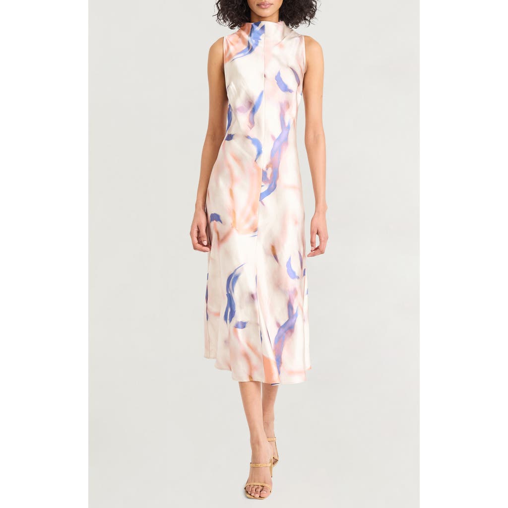 Luxely Print Sleeveless Satin Midi Dress In Multi