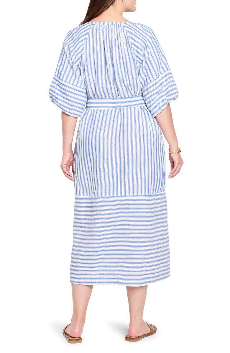 NIC+ZOE Mixed Stripe Belted Double Gauze Midi Dress, Alternate, color, Blue Multi