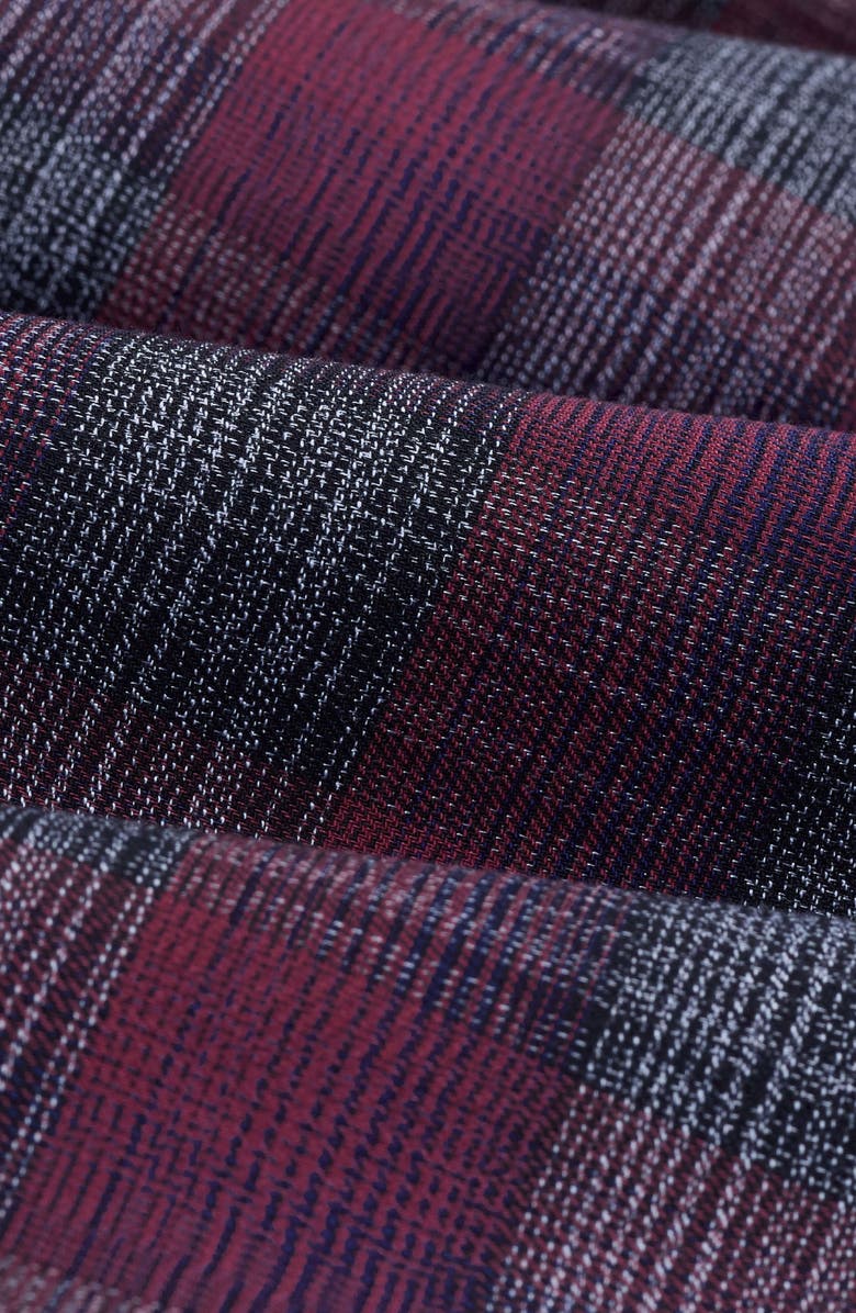 Bugatchi Karl Shaped Fit Plaid Cotton & Cashmere Button-Up Shirt, Alternate, color, Burgundy