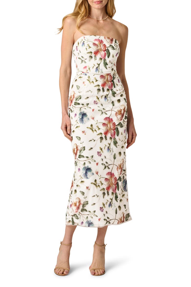 Strapless Column Gown, Main, color, IVORY MULTI