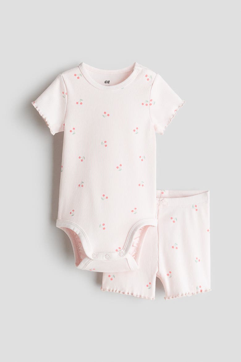2-piece Ribbed Cotton Set, Main, color, Light pink/cherries