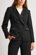 Halogen® Satin Trim Double Breasted Blazer