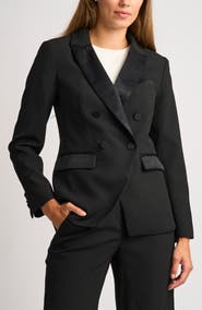 Halogen® Satin Trim Double Breasted Blazer