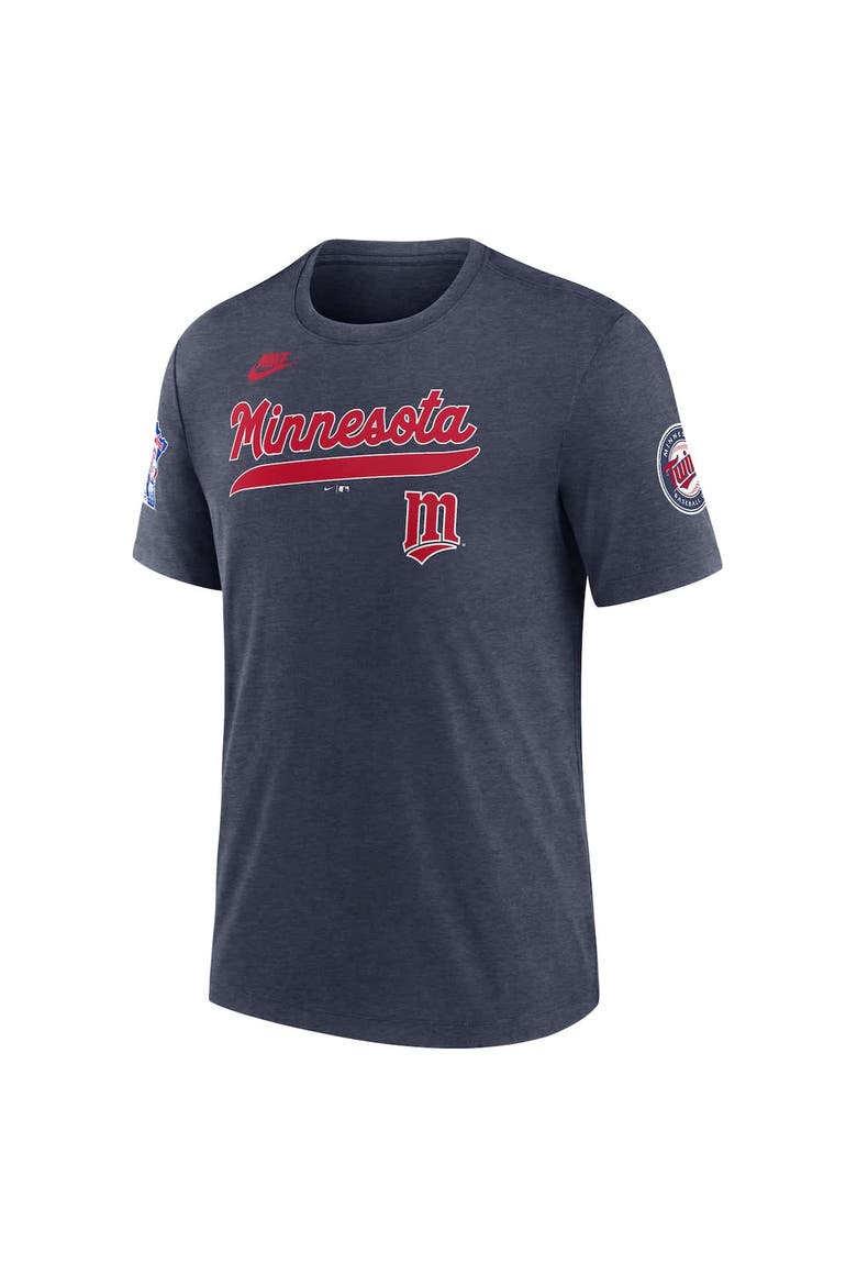 Men's Nike Heather Navy Minnesota Twins Cooperstown Collection Eras Tri-Blend T-Shirt, Alternate, color, Heather Navy