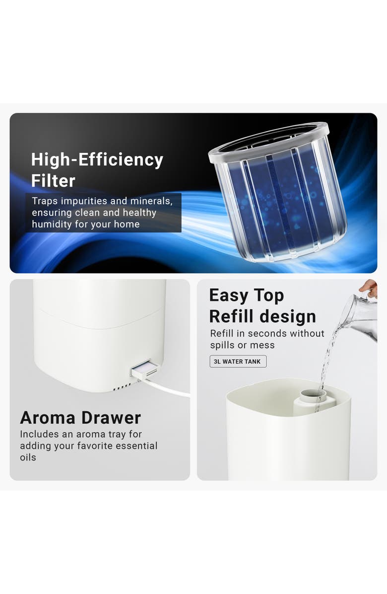 MIKO Breeze + Smart Humidifier with App Control and Oil Tray, Alternate, color, White