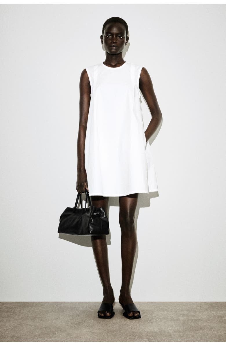 COS Picot-trimmed Pleated Mini Dress, Main, color, White