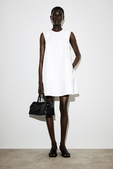 Picot-trimmed Pleated Mini Dress