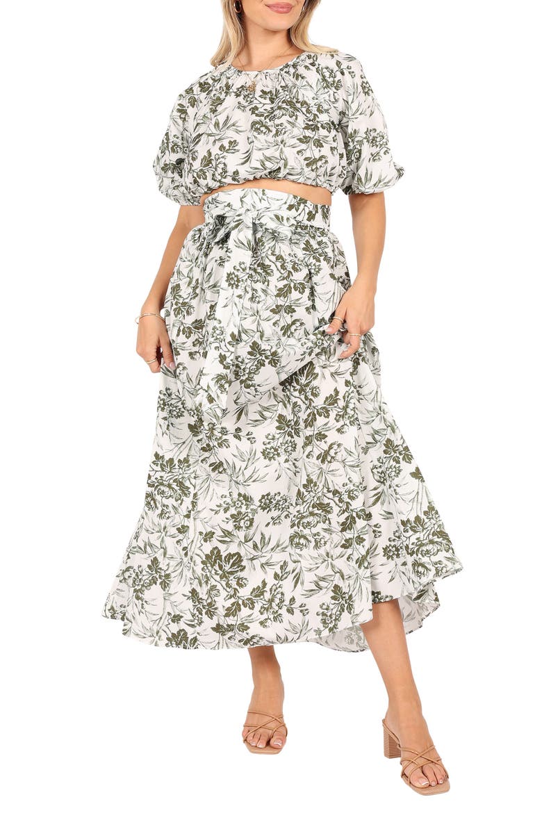 Delilah Print Crop Top & Maxi Skirt, Main, color, GREEN FLORAL