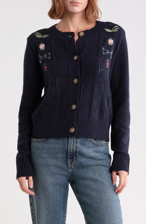 Floral Embroidered Pointelle Cardigan