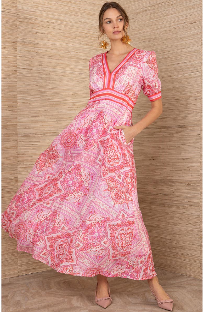 Hale Bob Ginevra Linen Maxi Dress, Main, color, Red