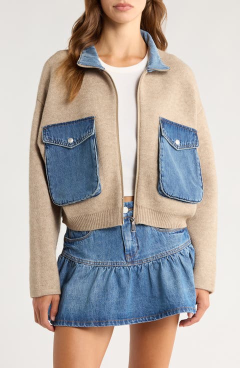 Sweater Denim Bomber Jacket