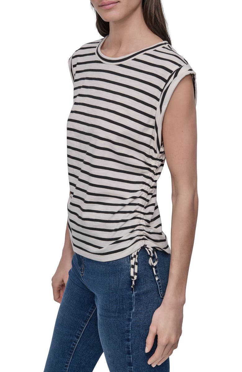 DKNY Jeans Ruched Knit Top, Alternate, color, Ivory/ Blac