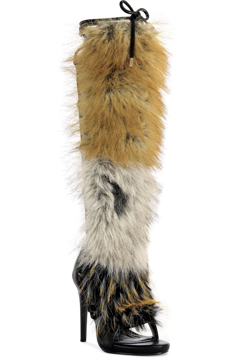 AZALEA WANG STAMOS-BROWN FAUX FUR GLADIATOR SANDAL BOOT - BROWN / 6 / STILETTO, Alternate, color, Brown