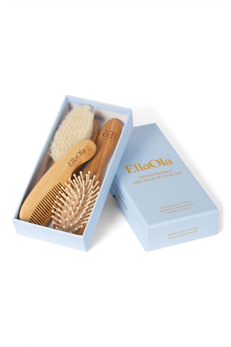 3-Piece Bamboo Brush & Comb Set, Main, color, LIGHT BROWN
